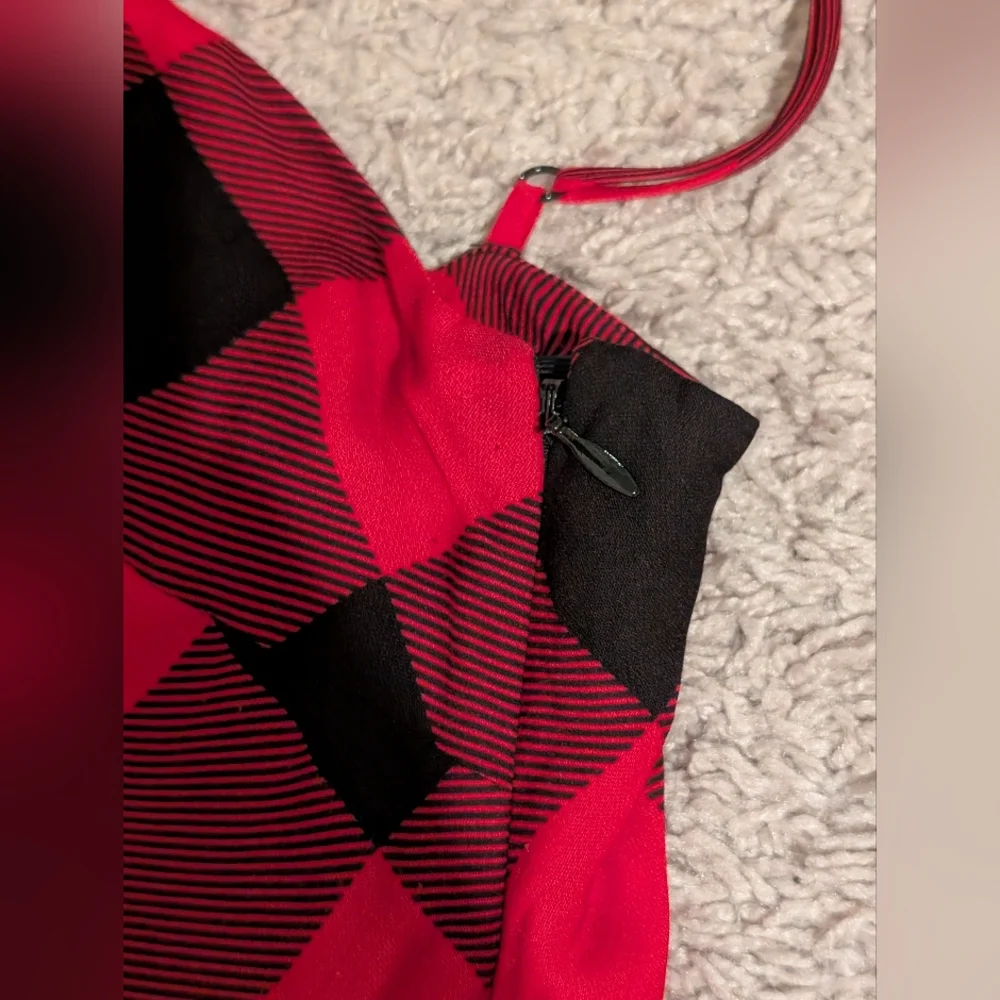 & Other Stories Red and Black Checkered Spaghetti Strap Slip Dress - Picture 9 of 11